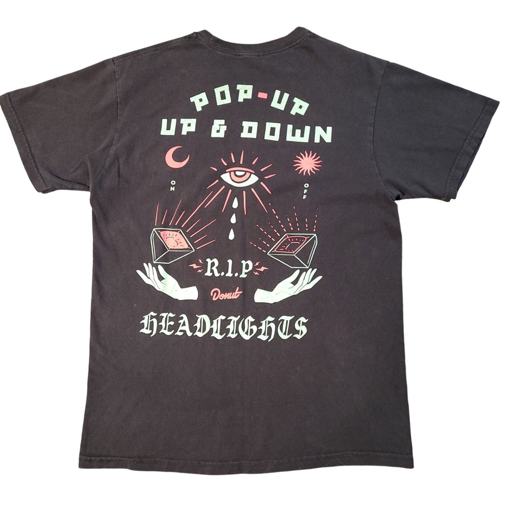 Donutz Graphic T Shirt Men Medium Black "Pop Up Up & Down" Rare Eye Donut Print